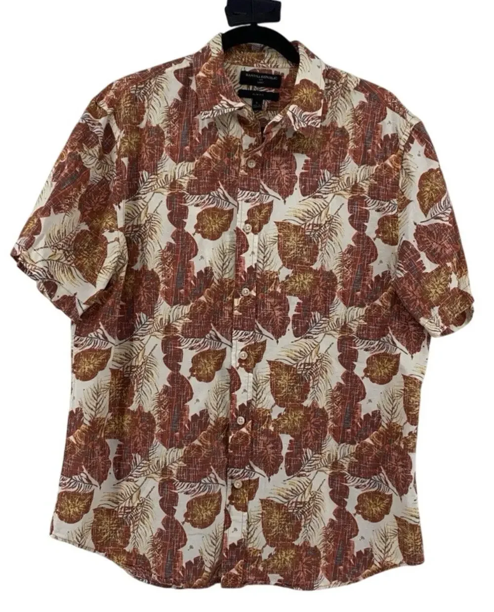 Banana Republic Shirt Mens Large Brown Slim Linen Blend Hawaiian Button Up